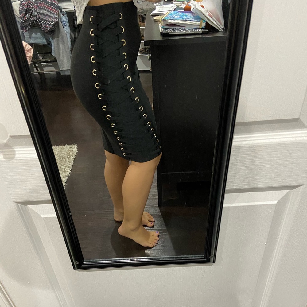 Bebe Black Side Lace Up Bandage Skirt